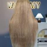 Wavymy Layered Cut Ombre Ash Blonde Hair with Brown Root Straight Hair 7x5 Lace Wear Go Glueless Wig 180% Density