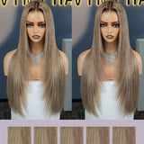 Wavymy Layered Cut Ombre Ash Blonde Hair with Brown Root Straight Hair 7x5 Lace Wear Go Glueless Wig 180% Density