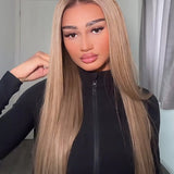 Wavymy Ombre Ash Blonde Hair with Brown Root Straight Hair 7x5 Lace Wear Go Glueless Wig 180% Density