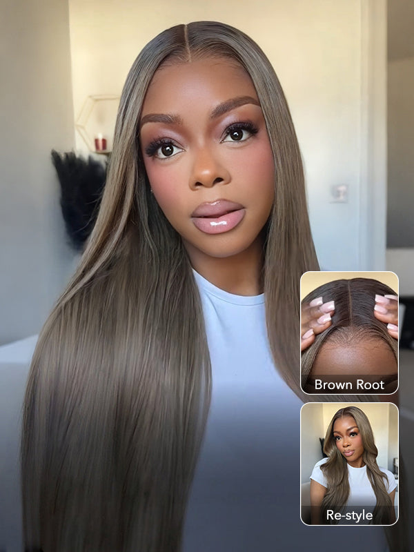 Wavymy Ombre Ash Blonde Hair with Brown Root Straight Hair  display picture 2