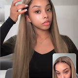 Wavymy Ombre Ash Blonde Hair with Brown Root Straight Hair 7x5 Lace Wear Go Glueless Wig 180% Density