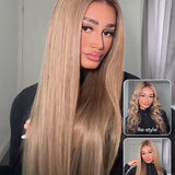 Wavymy Ombre Ash Blonde Hair with Brown Root Straight Hair 7x5 Lace Wear Go Glueless Wig 180% Density