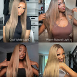 Wavymy Ombre Ash Blonde Hair with Brown Root Straight Hair 7x5 Lace Wear Go Glueless Wig 180% Density