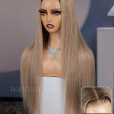Wavymy Ombre Ash Blonde Hair with Brown Root Straight Hair 7x5 Lace Wear Go Glueless Wig 180% Density