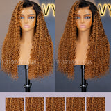 Wavymy Ombre Blonde Highlights Water Wave with Black Roots 7x5 Lace Wigs Wear & Go Glueless Wigs Human Hair 180% Density