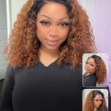 Wavymy Ombre Blonde Highlights Water Wave with Black Roots 7x5 Lace Wigs Wear & Go Glueless Wigs Human Hair 180% Density