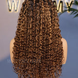 Wavymy Ombre Blonde Water Wave 3 In 1 Drawstring Half Wig With Black Hair Roots No Lace No Glue Human Hair 180% Density