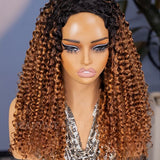 Wavymy Ombre Blonde Water Wave 3 In 1 Drawstring Half Wig With Black Hair Roots No Lace No Glue Human Hair 180% Density