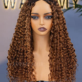 Wavymy Ombre Blonde Water Wave 3 In 1 Drawstring Half Wig With Black Hair Roots No Lace No Glue Human Hair 180% Density