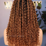 Wavymy Ombre Blonde Water Wave 3 In 1 Drawstring Half Wig With Black Hair Roots No Lace No Glue Human Hair 180% Density