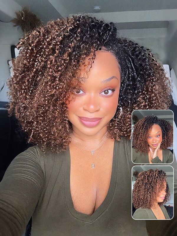 Ombre Brown Layered Kinky Curly Half Wig