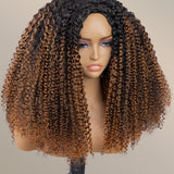Wavymy Ombre Brown Upgrade 3 In 1 Drawstring Half Wigs Kinky Curly No Lace No Glue Human Hair