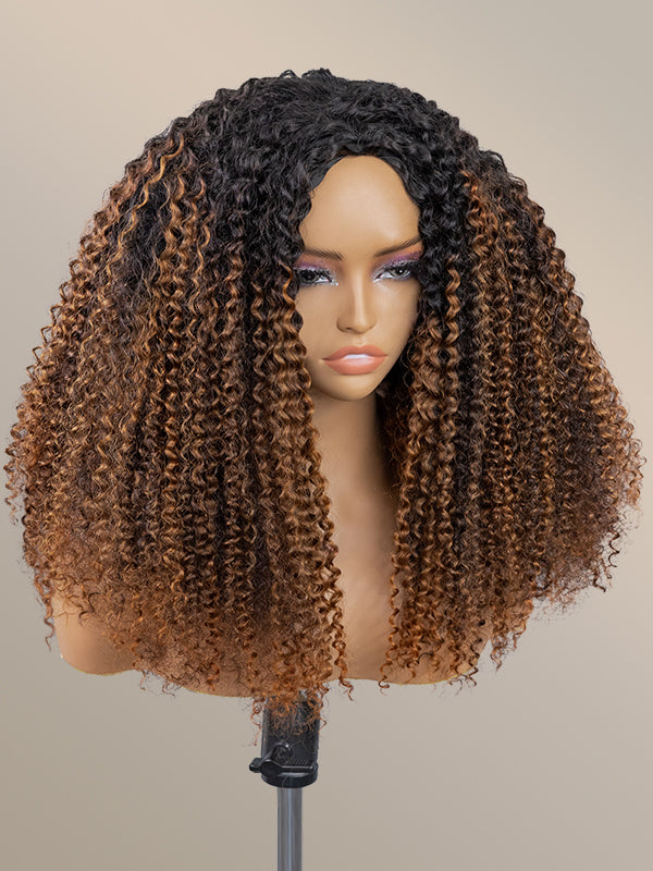 Ombre Brown Kinky Curly Half Wig