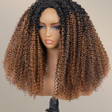 Wavymy Ombre Brown Upgrade 3 In 1 Drawstring Half Wigs Kinky Curly No Lace No Glue Human Hair