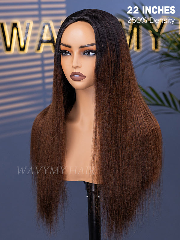 Ombre Brown Yaki Straight Half Wig Human Hair