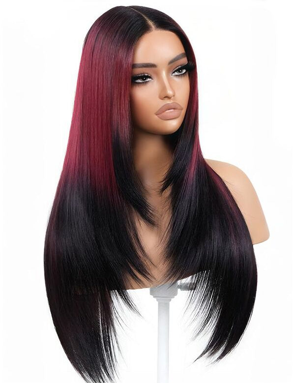 Wavymy Ombre Orange Layered Cut Straight Wear Go Glueless 7x5 Lace Wigs Pre-Pluck Human Hair Wigs