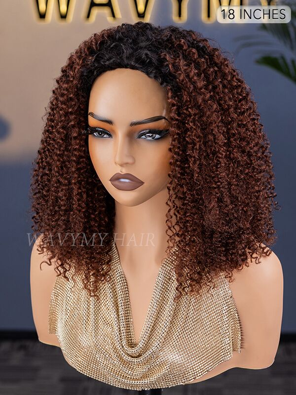 Ombre Reddish Brown Kinky Curly Half Wig