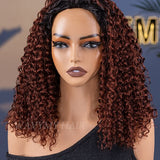 Wavymy Ombre Reddish Brown Kinky Curly Upgrade 3 In 1 Drawstring Half Wigs No Lace No Glue Human Hair