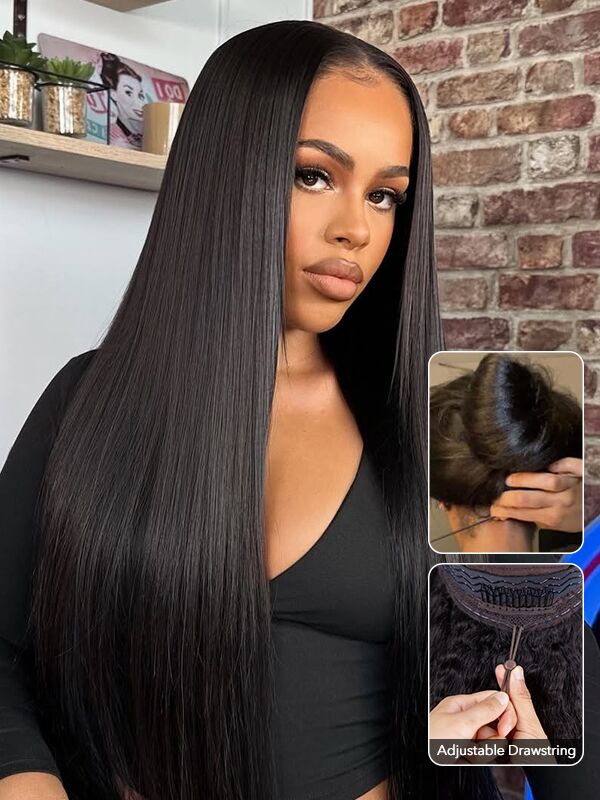 pre everything straight drawstring wig 