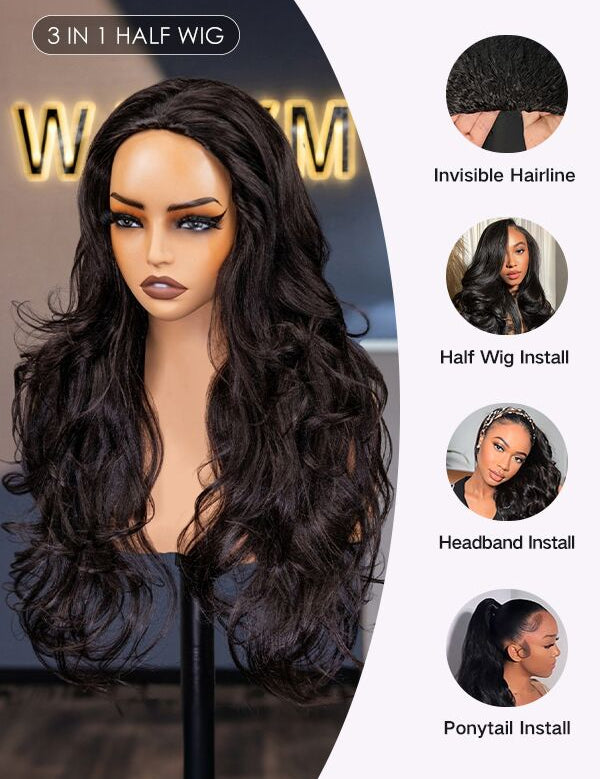 Wavymy Pre-Styled Butterfly Cut Layer Yaki Straight Natural Wave Wig Beginner Friendly V Part Wig Human Hair Wig 250% Density