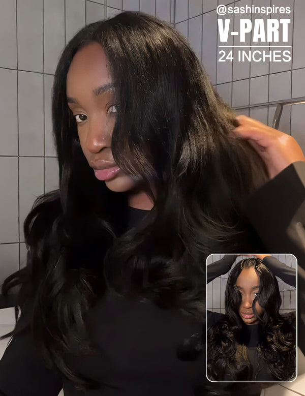 Wavymy Pre-Styled Butterfly Cut Layer Yaki Straight Natural Wave Wig Beginner Friendly V Part Wig Human Hair Wig 250% Density