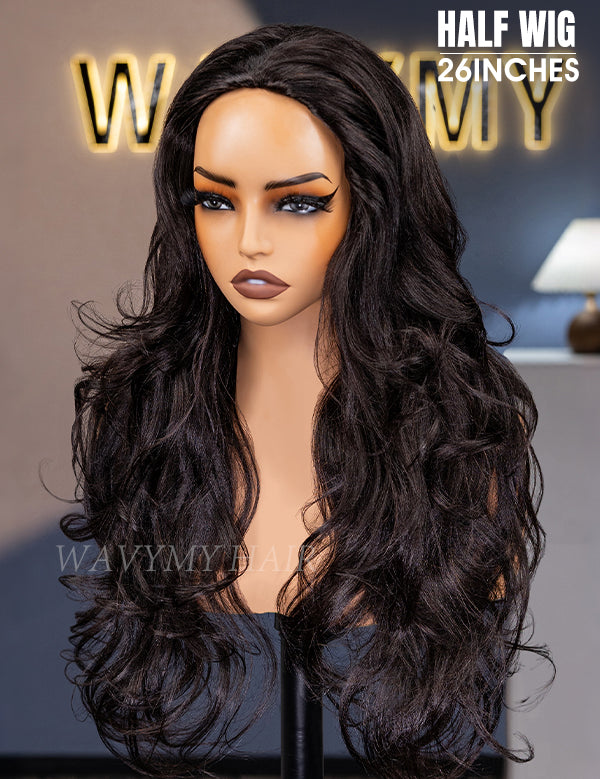 Wavymy Pre-Styled Butterfly Cut Layer Yaki Straight Natural Wave Wig Beginner Friendly V Part Wig Human Hair Wig 250% Density
