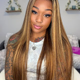 Wavymy Pre-cut Lace Wear Go 4/27 Honey Blonde Highlight Color Glueless Wig 7x5 Lace Closure Preplucked with Natural Hairline Wig