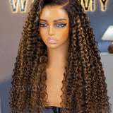 Wavymy Pre-cut Lace Wear Go Casual Blonde Highlights Water Wave Minimalist 7x5 Lace Wigs Dome Cap Glueless Wig