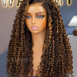 Wavymy Pre-cut Lace Wear Go Casual Blonde Highlights Water Wave Minimalist 7x5 Lace Wigs Dome Cap Glueless Wig