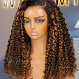 Wavymy Pre-cut Lace Wear Go Casual Blonde Highlights Water Wave Minimalist 7x5 Lace Wigs Dome Cap Glueless Wig