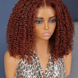 Wavymy Reddish Brown Afro Kinky Curly 7x5 Lace Wear & Go Glueless Wigs Dome Cap 180% Density Layered Curly Hairstyle