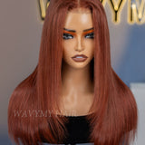 Wavymy Reddish Brown Layered Cut Wear Go Wigs 180% Density Straight 7x5 Pre-cut Lace Closure Wigs 100% Human Hair