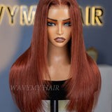 Wavymy Reddish Brown Layered Cut Wear Go Wigs 180% Density Straight 7x5 Pre-cut Lace Closure Wigs 100% Human Hair