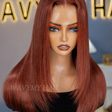 Wavymy Reddish Brown Layered Cut Wear Go Wigs 180% Density Straight 7x5 Pre-cut Lace Closure Wigs 100% Human Hair