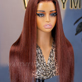 Wavymy Reddish Brown Straight Wig 13x6 Max Lace Frontal Wear & Go Wigs Dome Cap Glueless Wigs 180% Density