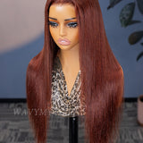 Wavymy Reddish Brown Straight Wig 13x6 Max Lace Frontal Wear & Go Wigs Dome Cap Glueless Wigs 180% Density