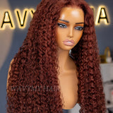 Wavymy Reddish Brown Water Wave Wear Go Pre-Plucked Glueless Wig 7x5 Pre-Cut Lace Wigs 180% Density