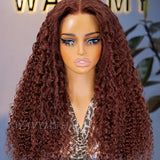 Wavymy Reddish Brown Water Wave Wig 13x6 Max Lace Frontal Wig Drawstring Wear & Go Wigs Dome Cap Glueless Wigs 180% Density