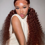 Wavymy Reddish Brown Water Wave Wig 13x6 Max Lace Frontal Wig Drawstring Wear & Go Wigs Dome Cap Glueless Wigs 180% Density