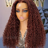 Wavymy Reddish Brown Water Wave Wig 13x6 Max Lace Frontal Wig Drawstring Wear & Go Wigs Dome Cap Glueless Wigs 180% Density