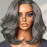 Wavymy Salt & Pepper Layered Bob Wave Wig 7x5 C-Part Lace Wear & Go Glueless Wig Dome Cap Layered Wave Hairstyle