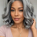 Wavymy Salt & Pepper Layered Bob Wave Wig 7x5 C-Part Lace Wear & Go Glueless Wig Dome Cap Layered Wave Hairstyle