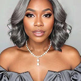 Wavymy Salt & Pepper Layered Bob Wave Wig 7x5 C-Part Lace Wear & Go Glueless Wig Dome Cap Layered Wave Hairstyle