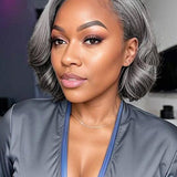 Wavymy Salt & Pepper Layered Bob Wave Wig 7x5 C-Part Lace Wear & Go Glueless Wig Dome Cap Layered Wave Hairstyle