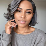 Wavymy Salt & Pepper Layered Bob Wave Wig 7x5 C-Part Lace Wear & Go Glueless Wig Dome Cap Layered Wave Hairstyle