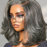 Wavymy Salt & Pepper Layered Bob Wave Wig 7x5 C-Part Lace Wear & Go Glueless Wig Dome Cap Layered Wave Hairstyle