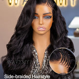 Wavymy Side Braided Yaki Body Wave 13x6 Max Lace Frontal Wig Drawstring Wear & Go Wigs Dome Cap Glueless Wigs Human Hair 180% Density