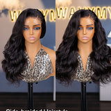 Wavymy Side Braided Yaki Body Wave 13x6 Max Lace Frontal Wig Drawstring Wear & Go Wigs Dome Cap Glueless Wigs Human Hair 180% Density
