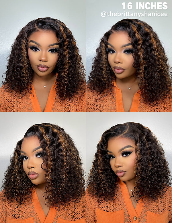 16 inch blonde highlight water wave glueless wig