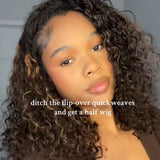 Wavymy Upgrade 3 In 1 Drawstring Half Wigs Seamless Flip Over Wig Beginner Friendly Highlight Water Wave No Lace No Glue Human Hair 180% Density